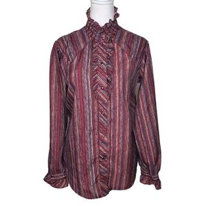 Vintage Circle T Button Down Shirt, Women’s Country Western Stripe Blouse Sz 16
